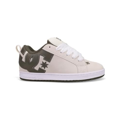 DC Men's Court Graffik Skate Shoe, White/Olive, 12