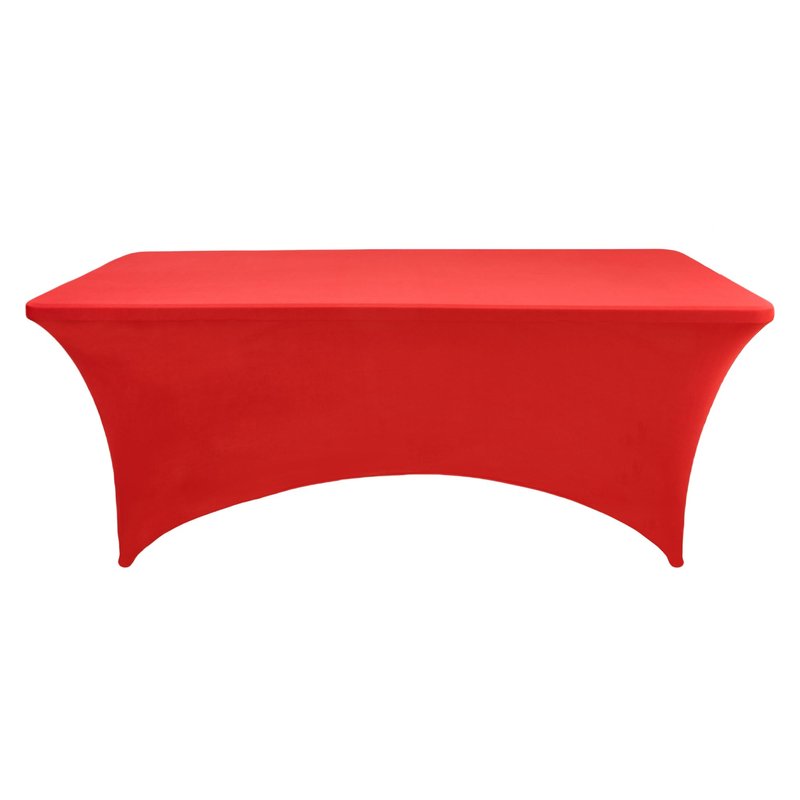 ZarzaaSik 10-Pack 8ft Red Spandex Table Covers for Rectangle Folding Tables - Washable Elastic Tablecloth - Ultimate Fitted Table Protector for Parties, Trade Shows, Banquet, and Wedding