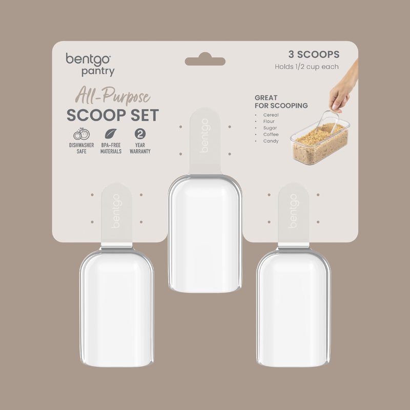 Bentgo Pantry - 3-Piece All Purpose Scoop Set, 1/2 Cup (4 oz) Spoon, Clear & Lightweight, Ideal for Scooping Flour, Sugar, Coffee, Candy, & More for Kitchen and Pantry Containers (Clear)