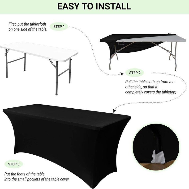 Obstal 8Ft Stretch Spandex Table Cover for Standard Folding Tables - 2 Pack Universal Rectangular Fitted Tablecloth for Party, Banquet, Events, Trade Show (Cream, 96L x 30W x 30H Inches)