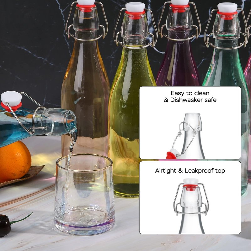 ZEBEIYU Swing Top Glass Bottles 16oz,Glass Beer Bottles With Airtight Caps for Home Brewing,Kombucha, 2nd Fermentation, Water Kefir, Beverages, Soda, Oils, Vinegar, Limoncello(6 Pack