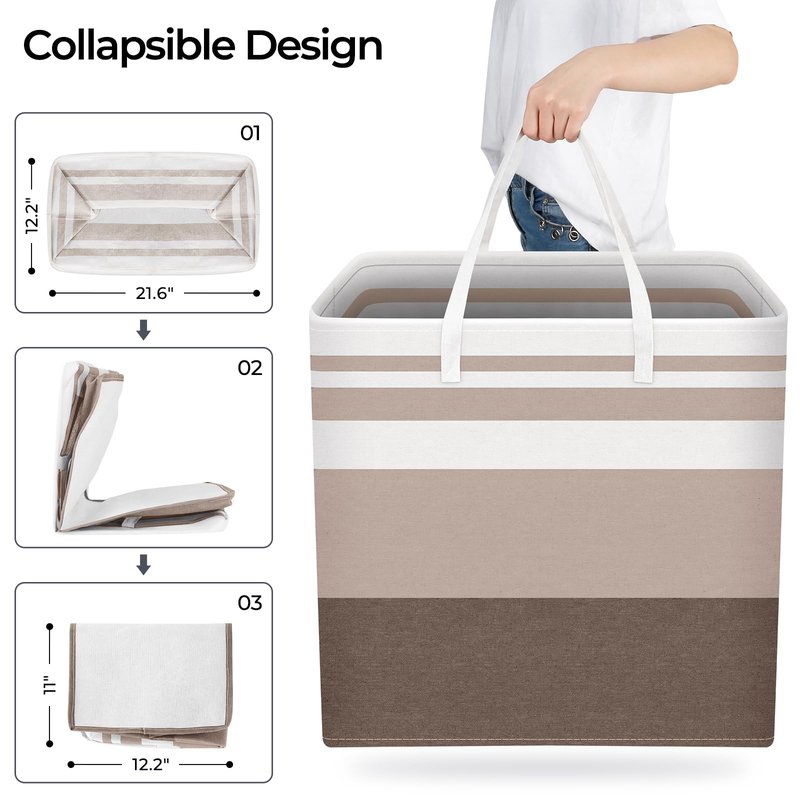 HomeHacks 2-Pack Large Laundry Basket, Waterproof, Freestanding Laundry Hamper, Collapsible Tall Clothes Hamper with Extended Handles for Clothes Toys in the Dorm and Family (Brown, 100L)