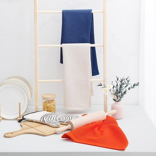Homaxy Kitchen Dish Towels - Ultra Soft 100% Cotton Waffle Weave | Quick Drying, 12-Pack, Navy Blue, 13 x 28 Inches
