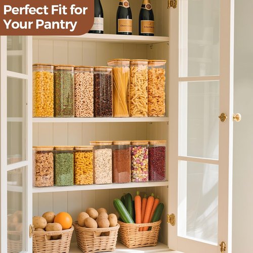 ComSaf Airtight Glass Storage Canister - Clear Food Storage Container Jar with Wood Lid | Set of 3 (1.6 Qt)