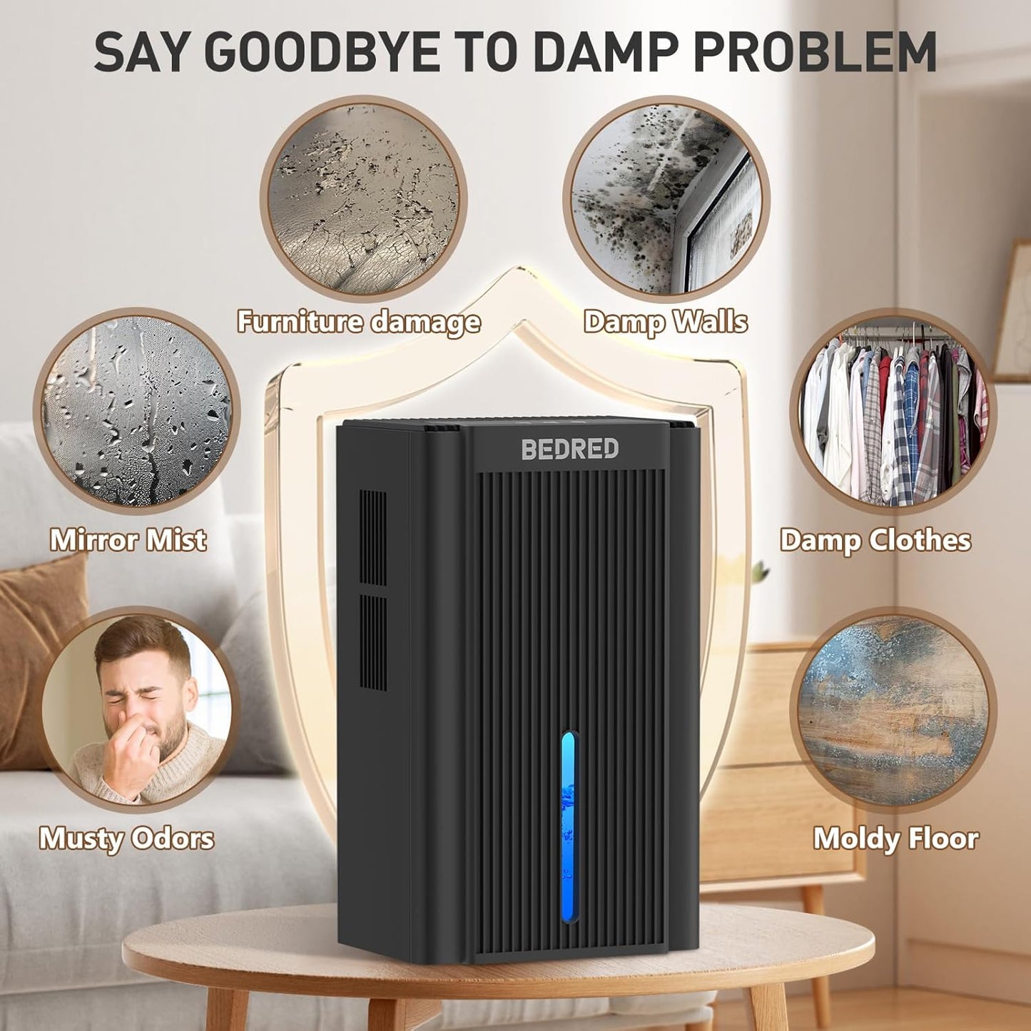 Skiennix Dehumidifier - 95OZ Capacity for 1000 Sq.Ft | Quiet Operation with Auto Shut Off & 7 Color Ambient Light (Black)