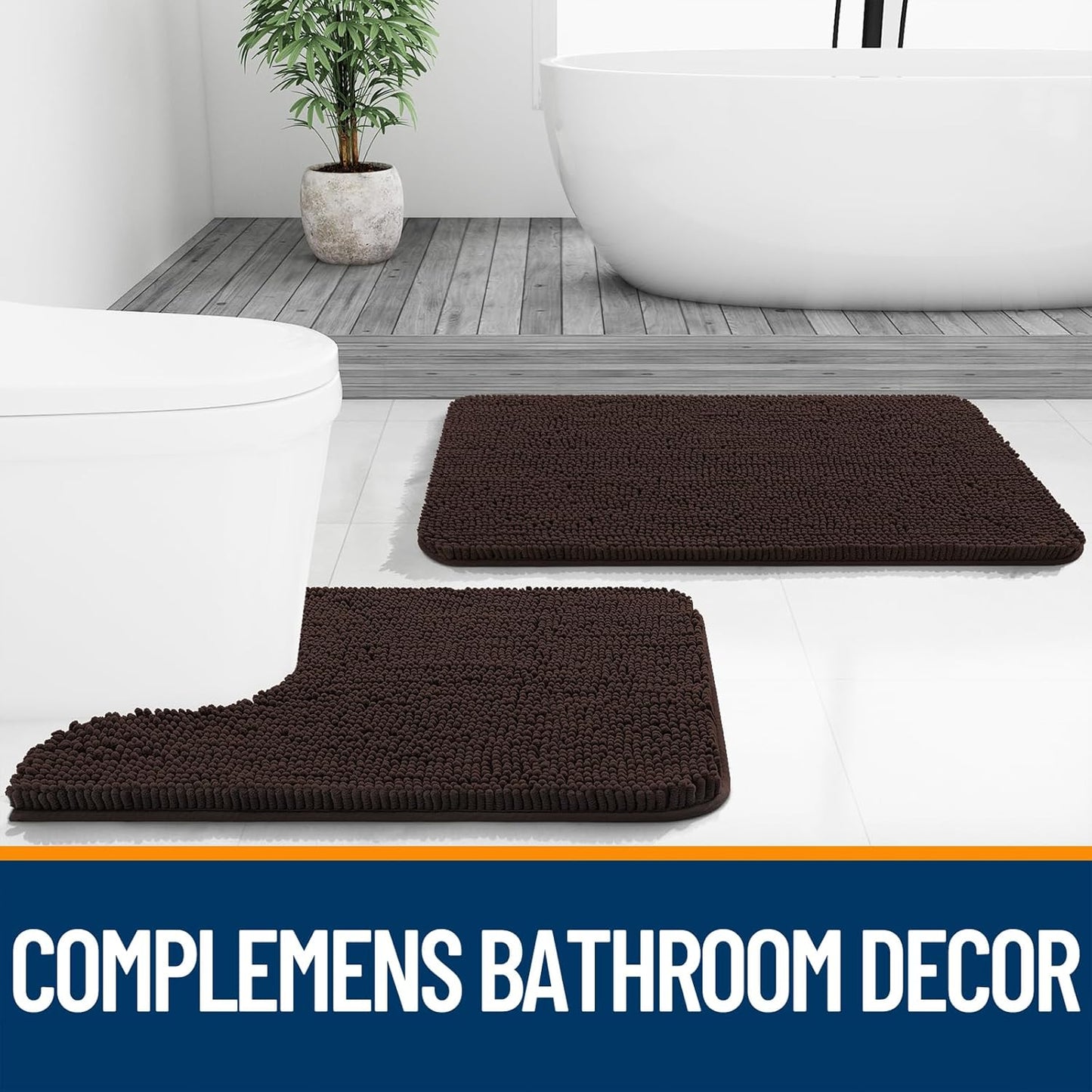 OLANLY Extra Soft Chenille Bathroom Rugs - Quick Dry & Machine Washable | 32x20, Brown