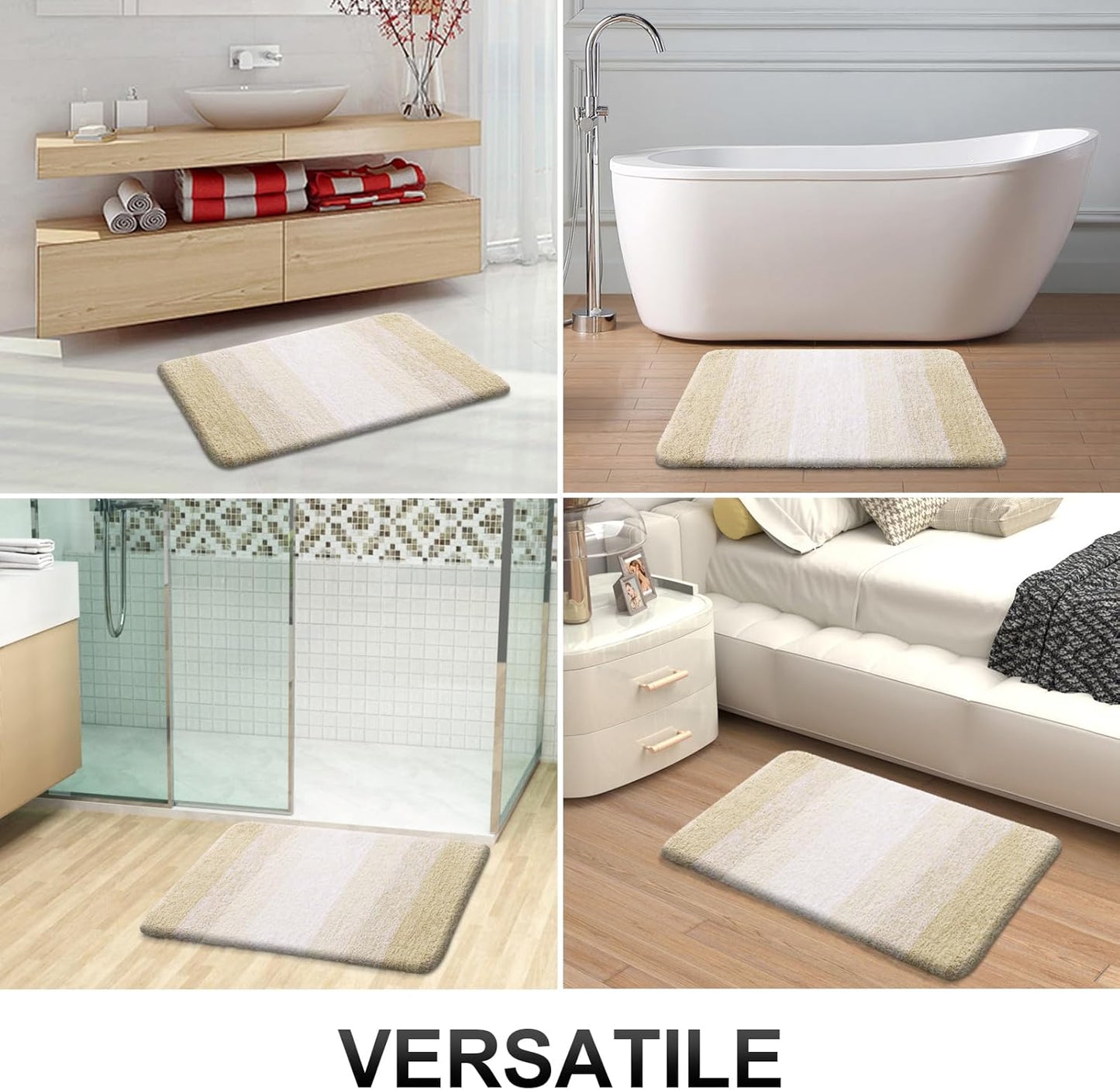OLANLY Bathroom Runner Rug - Extra Soft Microfiber Mat 44x24 | Quick Dry, Washable, Rubber Backing, Light Beige