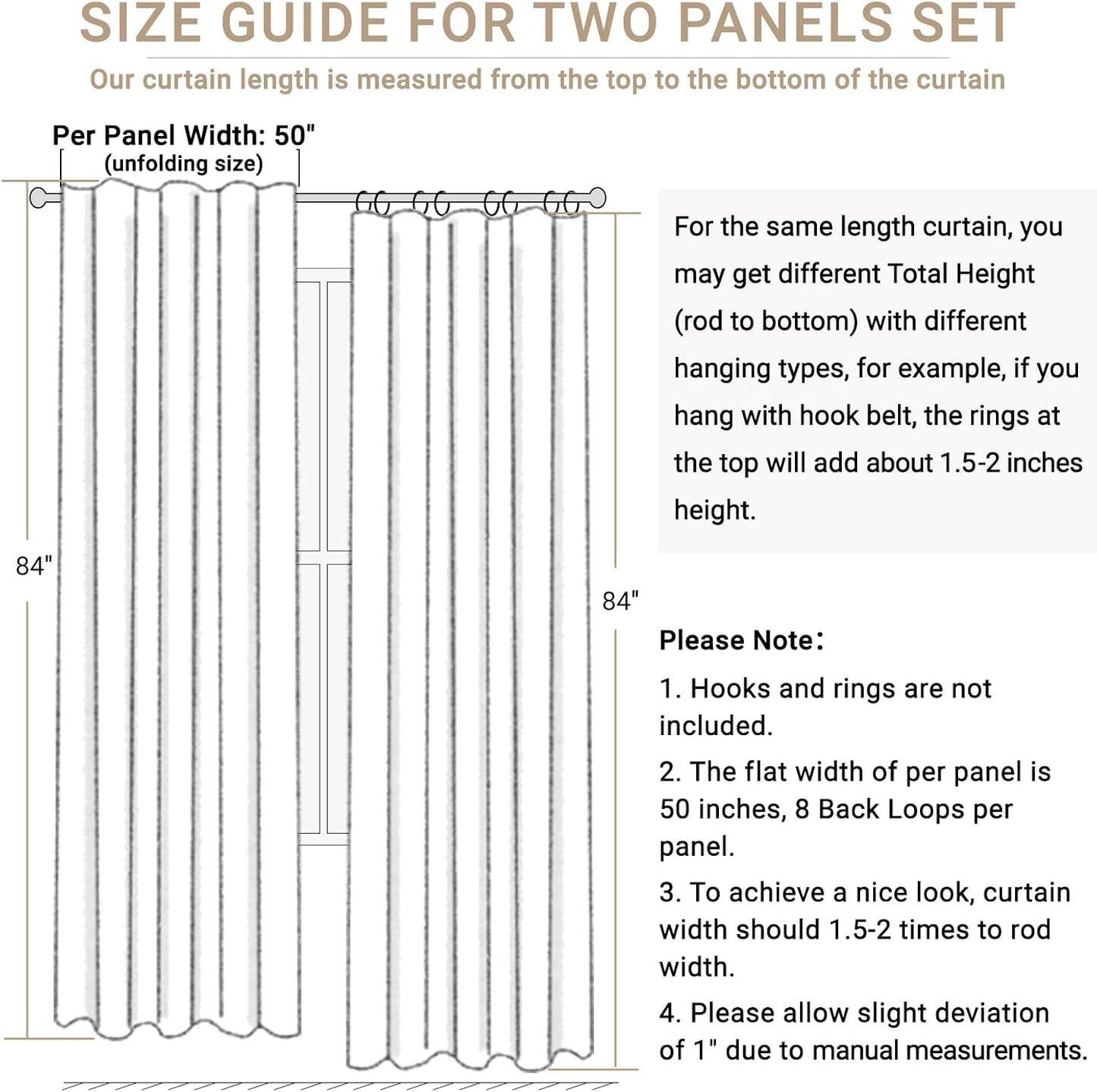 Skiennix 100% Blackout Linen Curtains - Thermal Insulated Drapes 2 Panels Set, 50" W x 84" L, Ash Grey