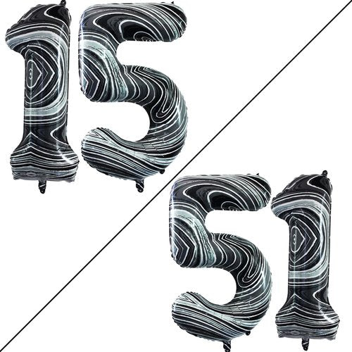 GOER Number 15 Balloons for 15th Birthday Sweet 15 Party Decorations,42 Inch Jumbo Foil Helium 51 Balloons for 51st Birthday Party Decoration (Marble Black)