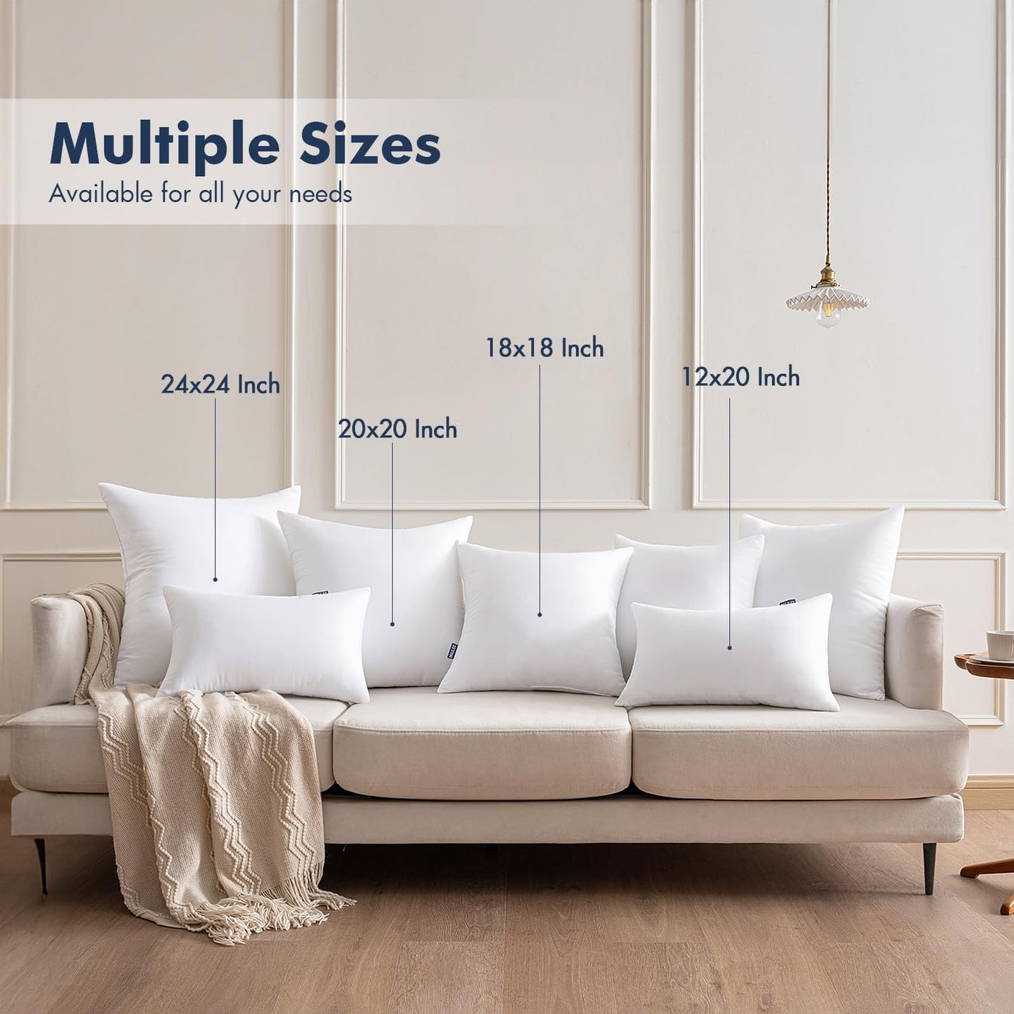 MIULEE Throw Pillow Inserts - Pack of 2, 12x24 Inch, 100% Virgin Fiber Filling for Bed & Couch