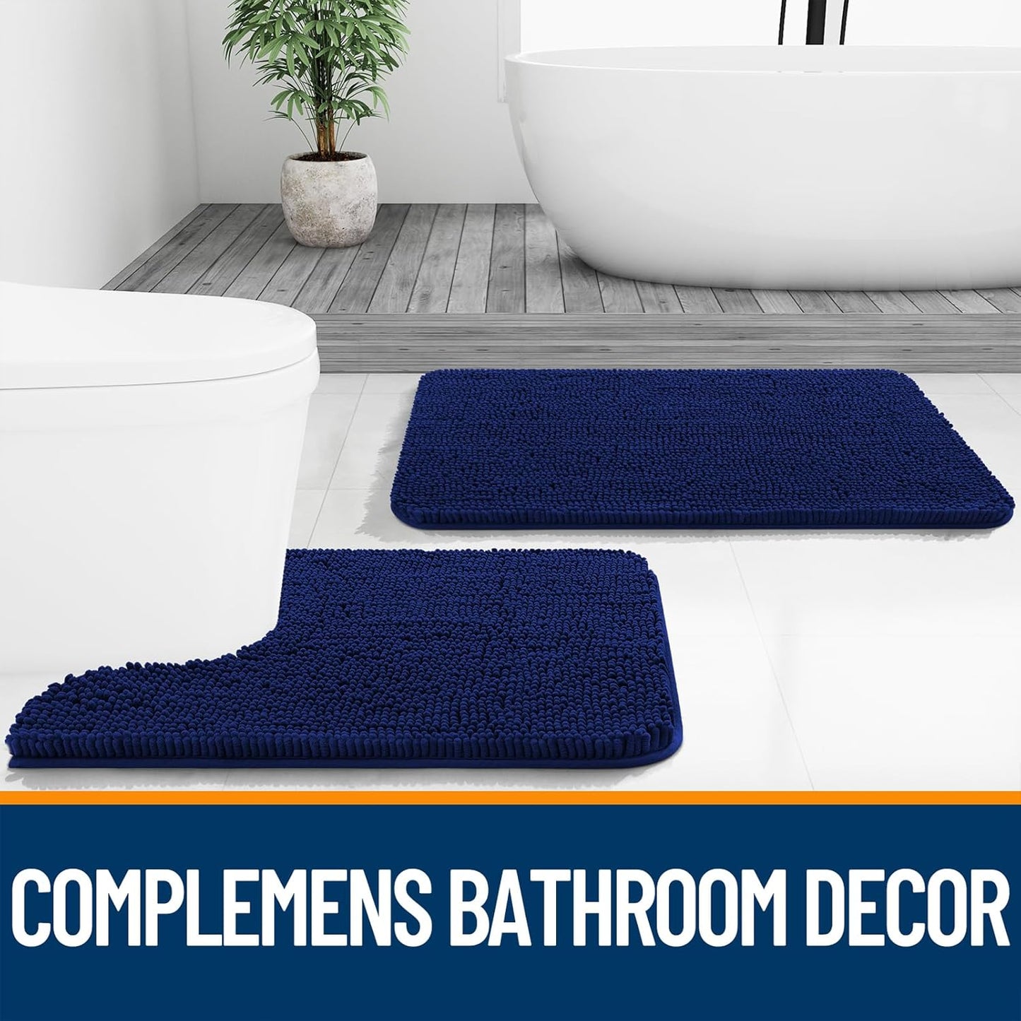 OLANLY Bath Rugs - Extra Soft Chenille, Quick Dry & Absorbent | 36x24 Navy Machine Washable Mats