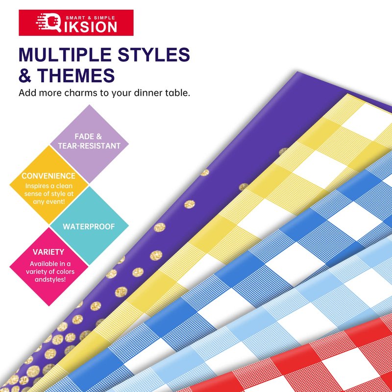 QIKSION Fresh Mint Plastic Table Cloth Disposable 3 Pack, 54 x 108 Inch Tablecloths for Party, Birthday, Rectangle Table Cover