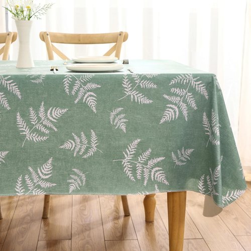 Heavy Duty Vinyl Tablecloth with Flannel Backing Waterproof Oil-Proof Plastic Table Cloth Stain-Resistant Wipeable Rectangle or Square Table Cover for Indoor and Outdoor (Mint Leaf, 52X70 Inch)