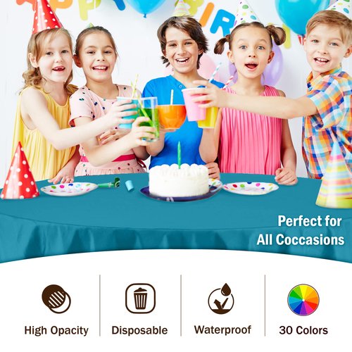 Exquisite 12-Pack Premium Plastic Tablecloth Pack of 12 Premium Plastic Tablecloth 84 Inch Round Table Cover - Turquoise