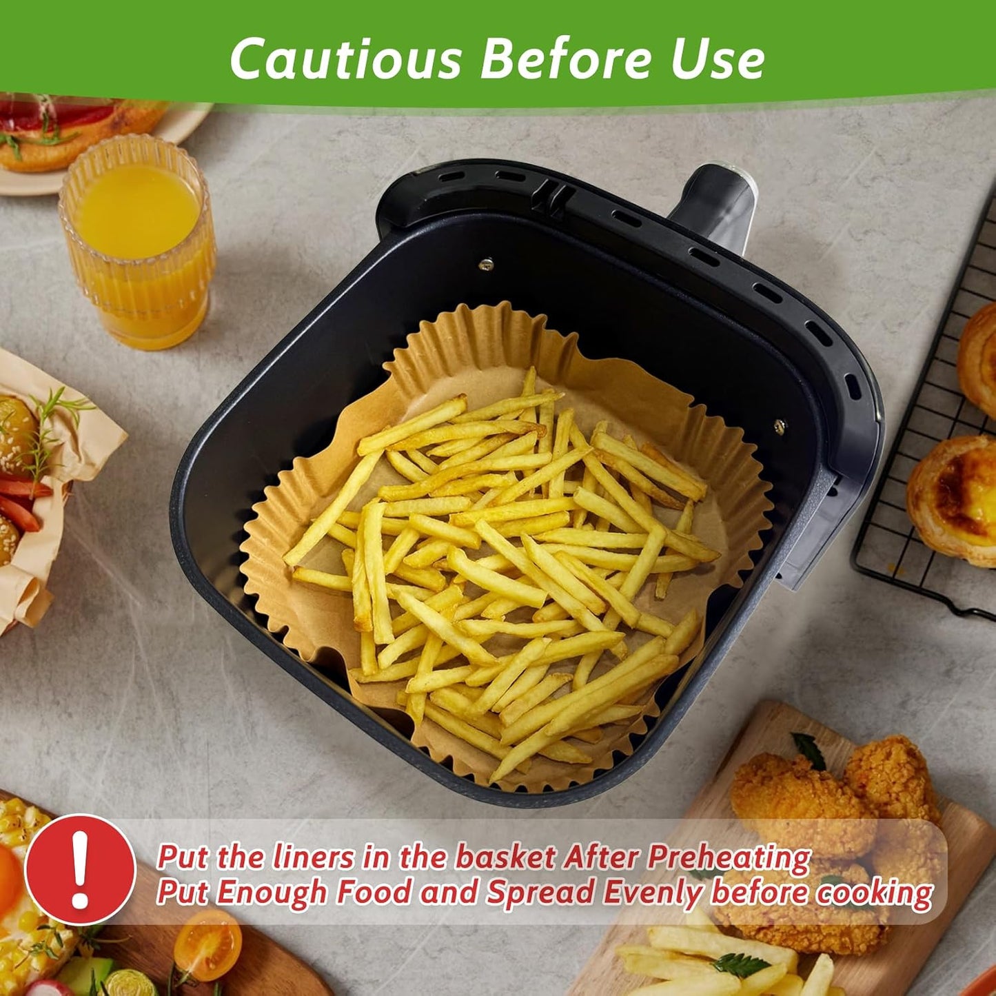 Skiennix 360 Pcs Heavy-Duty Air Fryer Paper Liners - Non-Stick & Leak-Proof 8” Square Parchment