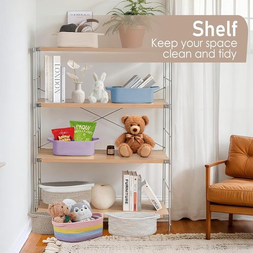 JMvicyroam Woven Basket - Small Rope Storage Bin with Handles for Organizing Shelves & Closets - Grey