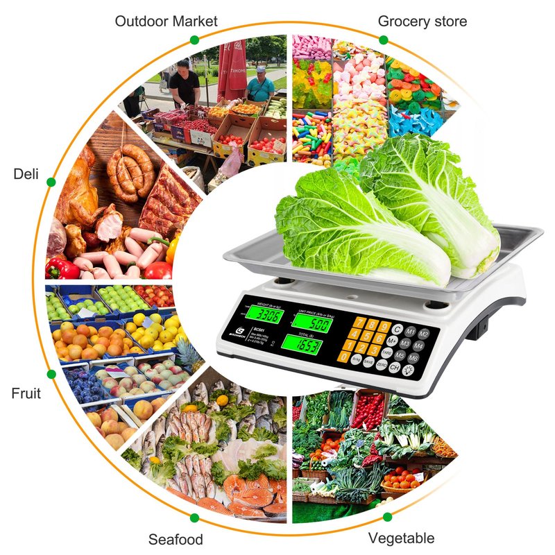 Price Computing Scale 88lb/40kg Commercial Food Scale for Produce Meat with Stainless Steel Large Platform, LCD Display, and Green Bright Backlight for Farmers Markets, Deli, (Not for Trade)