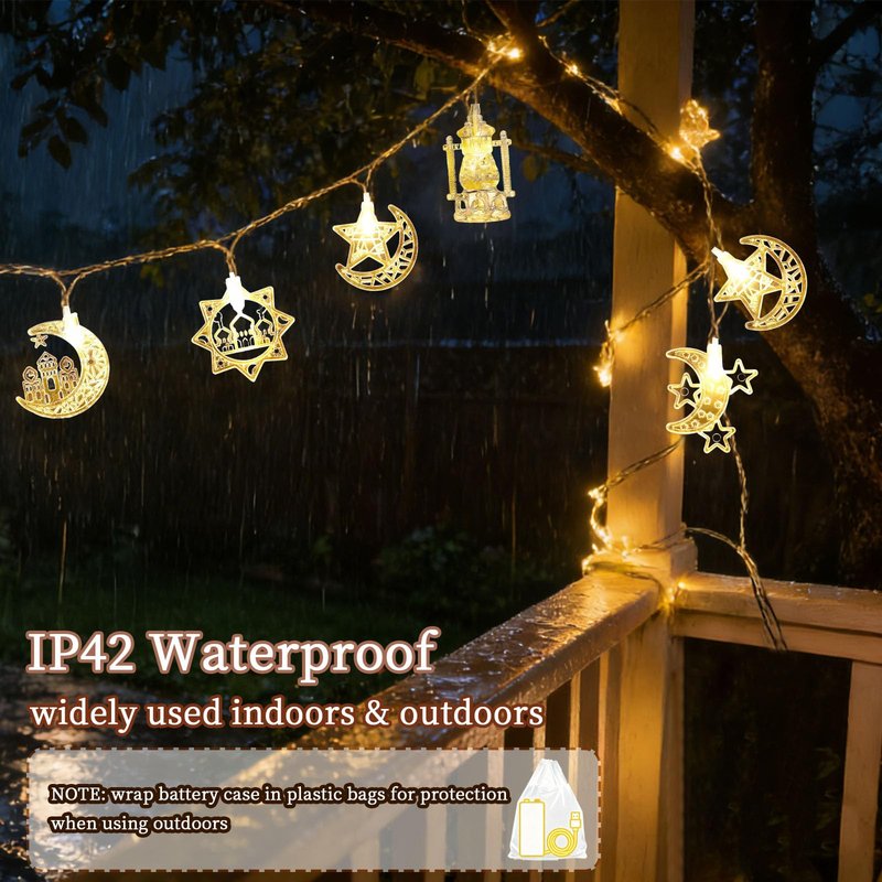 Moon Star String Lights 10FT 20 LED Star Fairy Lights Ramadan Lights with Battery & USB Powered 2 Lighting Modes Waterproof Eid Mubarak lights for Ramadan Decorations Christmas New Year Wedding Party