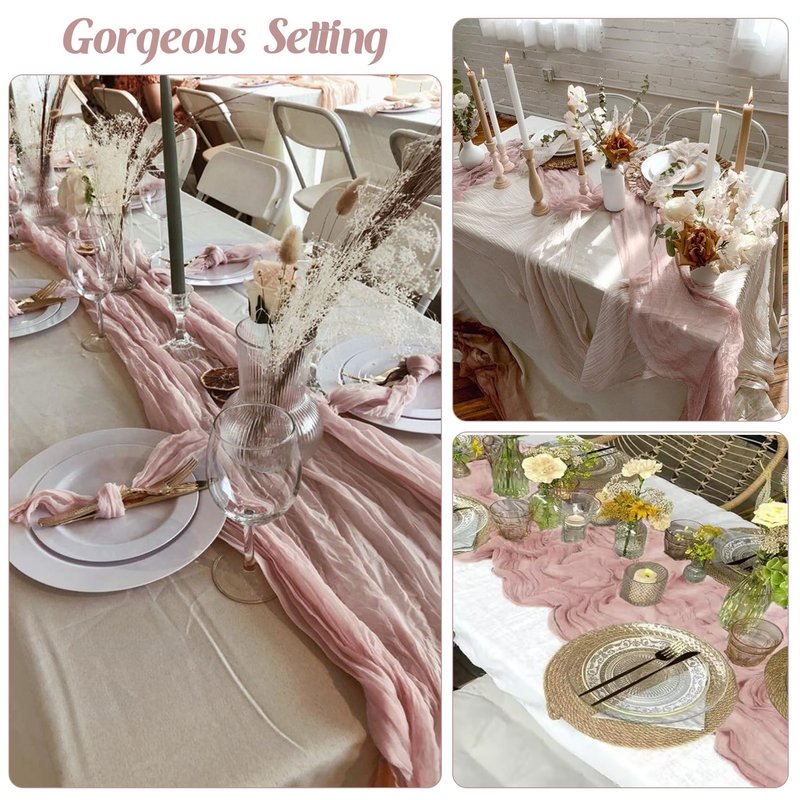 6 Pieces Dusty Pink Easter Spring 10FT Cheesecloth Table Runner Boho Gauze Fabric Table Runner Rustic Sheer Runner for Wedding Birthday Baby Shower Party Boho Table Decoration(Dusty Pink)