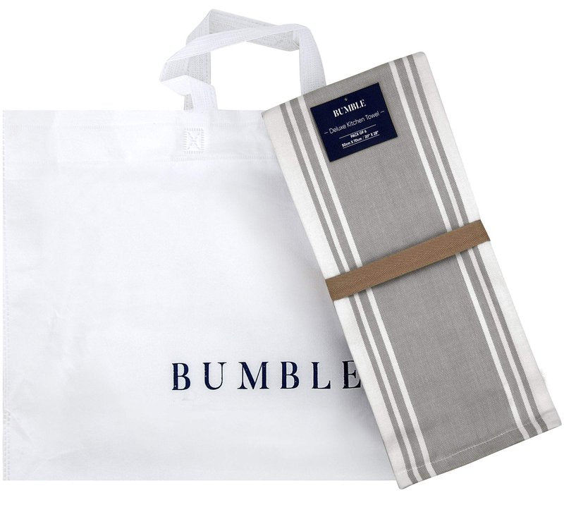 Premium Kitchen Towels (20”x 28”, 6 Pack) | Large Cotton Dish Towels | Flat & Terry Highly Absorbent Kitchen Linen Set with Hanging Loop | Wide Stripe Grey