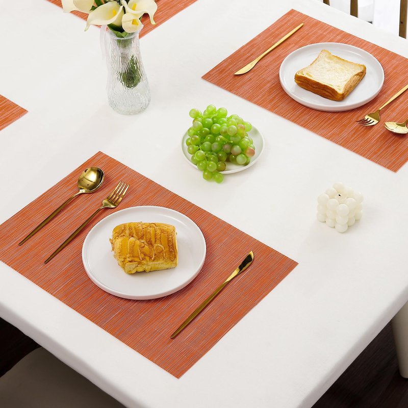 Leetaltree Orange Placemats Set of 12 - Heat Resistant Non-Slip Place mats for Dining Table, Washable Durable PVC Vinyl Woven Table Mats(Orange, 12)
