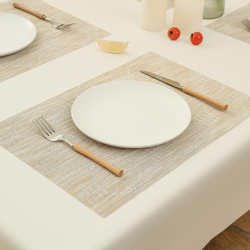 Leetaltree Wheat Placemats Set of 12 - Heat Resistant Non-Slip Place mats for Dining Table, Washable Durable PVC Vinyl Woven Table Mats(Wheat, 12)