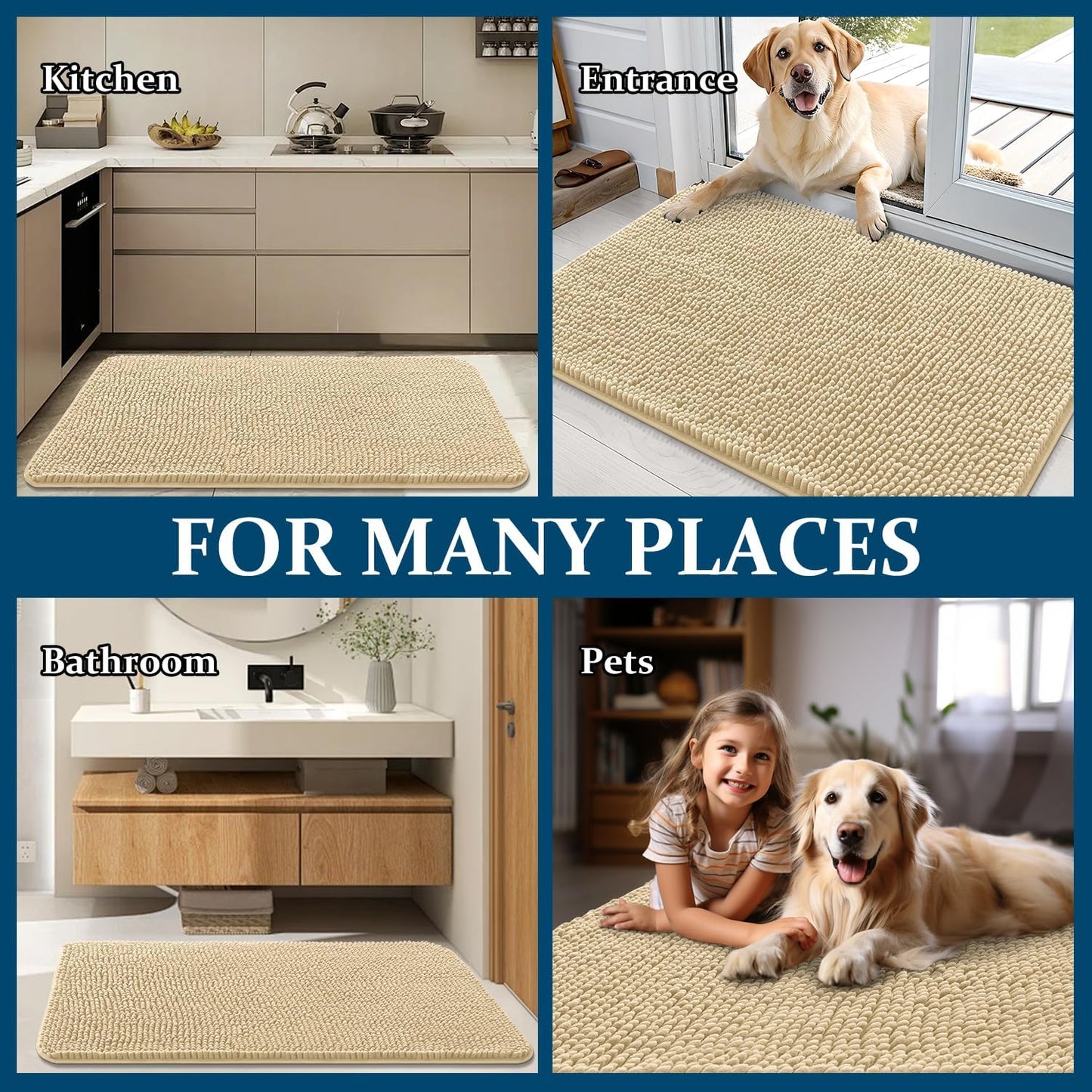 OLANLY Dog Door Mat - Absorbent Non-Slip Chenille Mat for Muddy Paws | 59x20 Inches, Quick Dry Indoor Entryway Carpet
