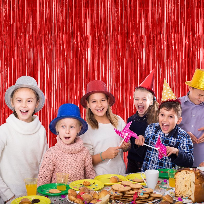 12 Pack Red Curtains, 3.28 FT x 7.05 FT Party Streamer, Metallic Party Backdrop Valentines Day Streamer Foil Curtains, Fringe Tinsel for Red Party Decor Casino Theme Decorations Party Supplies