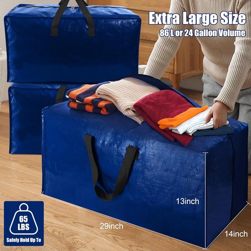 Cosy Family Extra Large Moving Bags - Heavy Duty Storage Totes with Backpack Straps & Strong Zippers | Set of 8, Blue