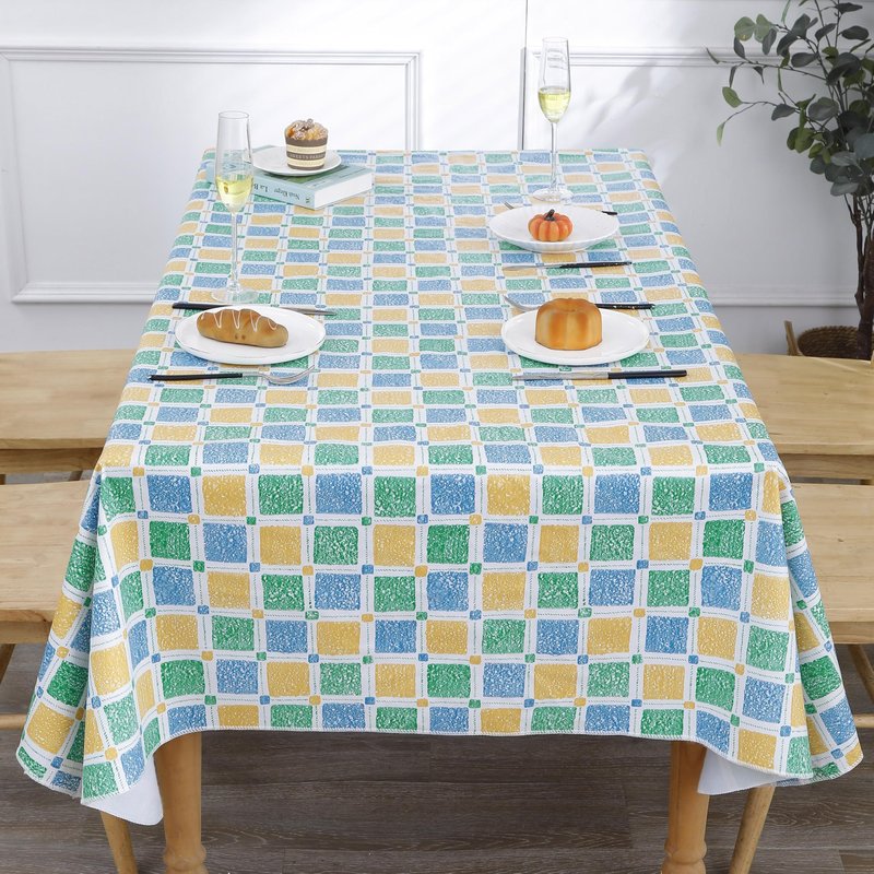 Walrus Heavy Duty Vinyl Tablecloth with Flannel Backing Waterproof Oil-Proof Plastic Table Cloth Stain-Resistant Wipeable Table Cover for Indoor and Outdoor (Stained Glass Checkered,54x54 Inch)