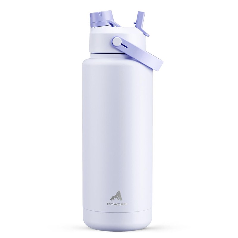 POWCAN 40 oz Insulated Water Bottle with 2-in-1 Straw and Spout Lid, Keep Cold 24H, Leak-Proof, BPA-Free, Double Wall Stainless Steel Water Bottle for Sports, Gym, Travel, and School (Lupine)