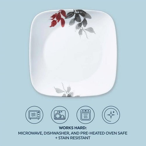 Corelle Kyoto Leaves Dinnerware Set - 16pc Service for 4 | Chip & Break Resistant White Plates & Bowls