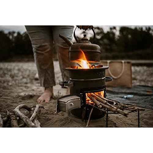 GasOne Premium Wood Burning Rocket Stove Camping for Backpacking, Hiking, RV and Survival - Insulated Barrel Stove Kit with Silicone Handles ? Military Green