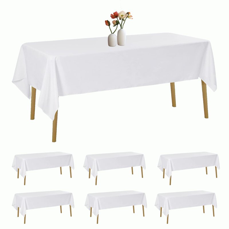 luccido 6 Pack Rectangle Tablecloth 60 x 102 Inches White Table Cloth Stain and Wrinkle Resistant Washable Polyester Fabric Table Cover for Party, Wedding and Banquet Decoration