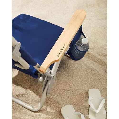 Tommy Bahama Kid's 5-Position Lay Flat Backpack Folding Beach Chair, Solid Navy Wavy Marlin