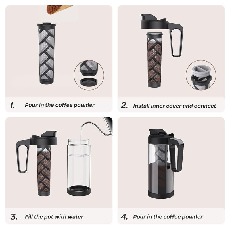 wedrink 44oz Cold Brew Coffee Maker, 1.3L Borosilicate Glass Cold Brew Pitcher with Comfortable Handle, Removable Filter & Anti-Slip Silicone Bottom