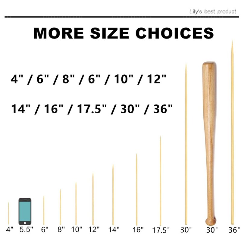 6" Natural Bamboo Skewers for BBQ，Appetiser，Fruit，Cocktail，Kabob，Chocolate Fountain，Grilling，Barbecue，Kitchen，Crafting and Party. Φ=4mm, More Size Choices 8"/10"/12"/14"/16"/17.5"/30"/36"(1000 PCS)