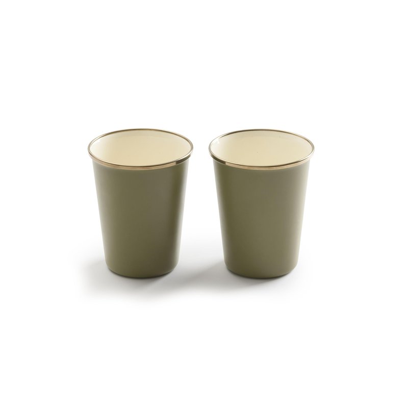 Barebones 2-Tone Enamel Cup Set - Set of 2, 14 oz Mugs - Enamelware Mugs - Durable Kitchen or Camping Mug Set (Olive Drab)