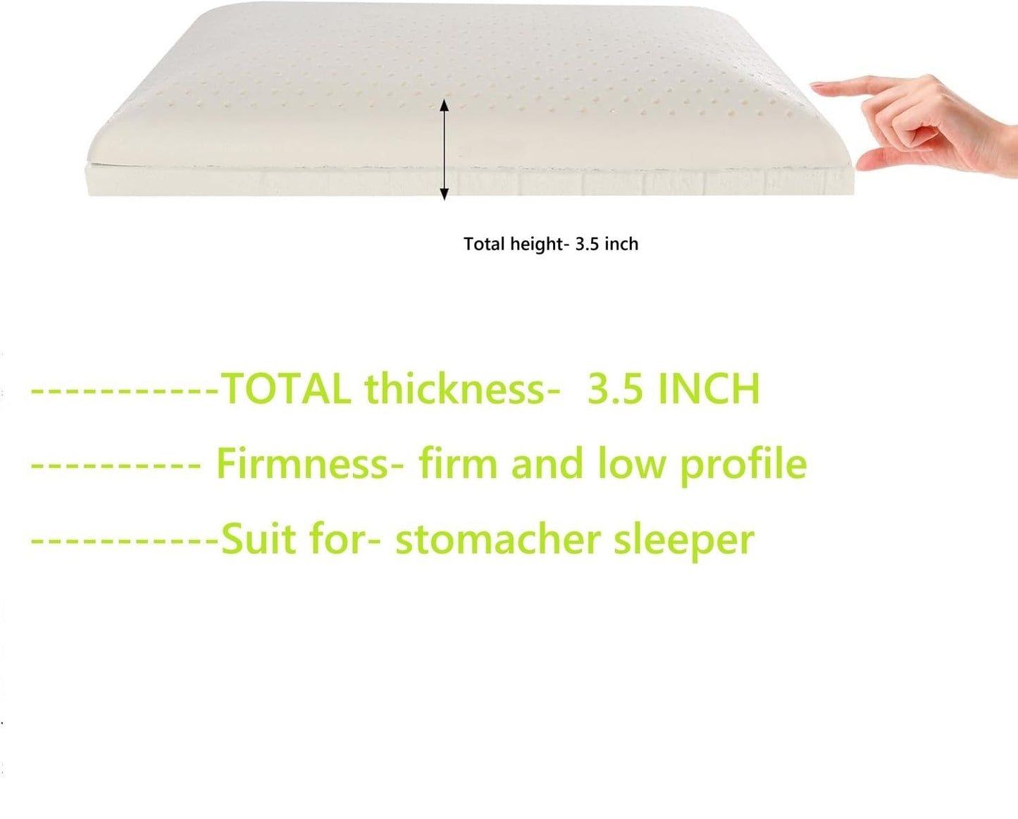 SUQ I OME Adjustable Slim Sleeper -Thin Flat Latex Pillow for Sleeping with 2 Removable Layers 3 Heights(1'', 2.5'', 3.5''), for Stomach, Side and Back Sleepers,Twill White