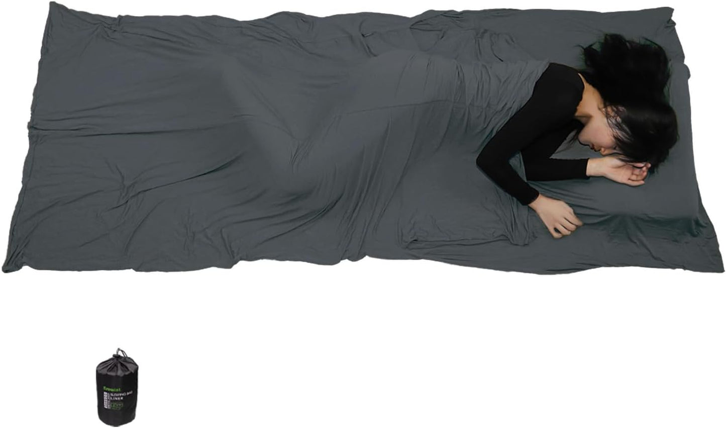 Travel Sheets for Hotel, Rayon Derived from Bamboo, Stretchy Sleep Sack for Adults, Warm Weather/Summer Sleeping Bag Liner for Camping and Travel, Rectangular with Pillow Pocket, Mummy, Cooling Sheets