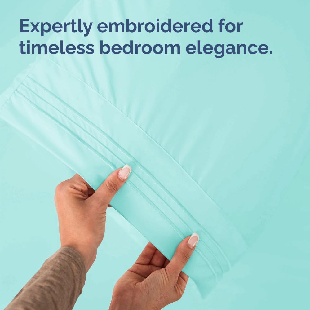 Skiennix Queen Pillow Cases Set of 2 - Ultra Soft Hotel Quality - Wrinkle Free & Fade Resistant - Spa Blue