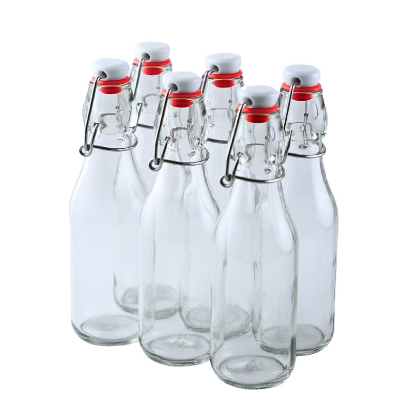 FastRack Swing Top Glass Bottles |8.5 oz – Pack of 6 | Clear, Flip Top Glass Bottles for Home Brewing, Carbonated Drinks, Kombucha, Fermentation, Water | Food Grade – ECO Friendly