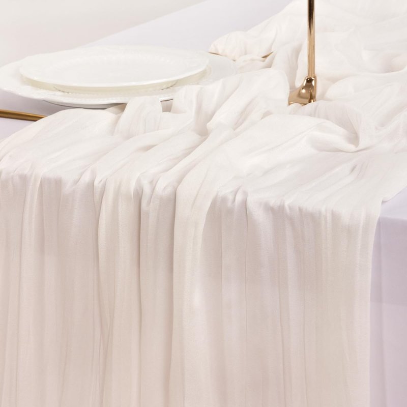 Socomi 15pcs Ivory White Cheesecloth Table Runner Valentine's Day Boho Rustic Gauze 120 inch 10FT Cheese Cloth Runner for Wedding Party Baby Shower Birthday Home Decor Holiday Decorations