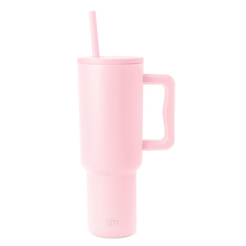 Simple Modern 40 oz Trek Tumbler with Handle and Straw Lid | Cup Holder Friendly Insulated Stainless Steel Travel Mug | Blush