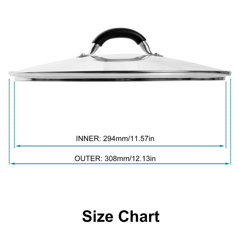 12 Inch Tempered Glass Lid for Lodge 12" Cast Iron Skillets & 7QT Dutch Ovens - Pre-Assembled Riveted Handle with Heat-Resistant Silicone Cover,Steam Vent Hole Design