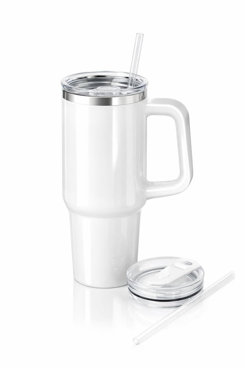 40 oz Stainless Steel Insulated Tumbler With Handle and Straw, Leakproof Lid, Double wall Vacuum Travel Mug, Keeps Drinks Hot and Cold 24h, Large Reusable Water Bottle, Car Cup Holder Friendly.