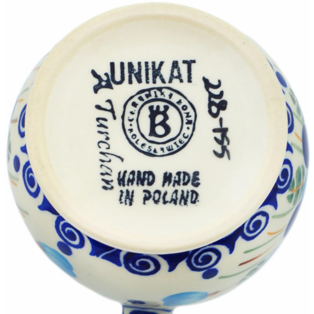 Polmedia Polish Pottery Mug 11 oz - Pansy Morning Pattern Handmade in Boleslawiec Poland by Ceramika Bona + Certificate of Authenticity
