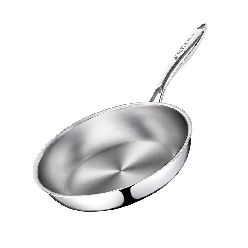 mopetta 10 inch Tri-Ply Stainless Steel Frying Pan,No Coatings PFOA&PTFE Free Skillets,Chef's Pans,Dishwasher and Oven Safe Cookware, Compatible with All Cooktops
