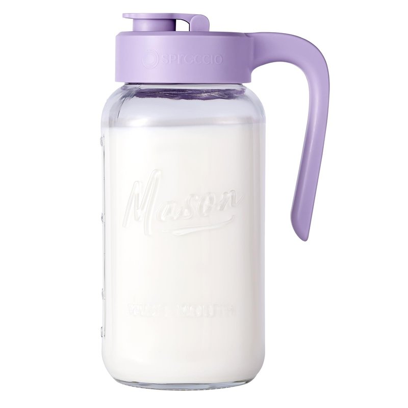 Spreccio Mason Jar Pitcher - Airtight & Leakproof Glass Pitcher with Lid, Perfect for Breastmilk, Cold Brew, and Sun Tea, 2 Quart (64 oz) Mason Jar with Pour Spout Lid