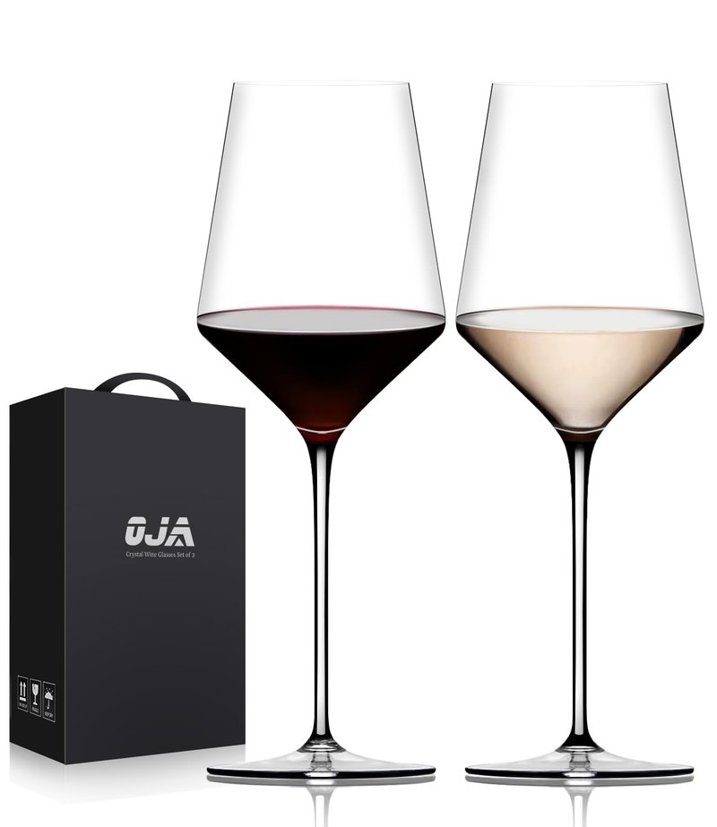 Red Wine Glasses Set of 2, Premium Crystal Wine Glasses Hand Blown, 15 oz,Thin Rim,Long Stem,Perfect for Red or White, Daily Use,Unique Wedding Anniversary Birthday or Birthday Gift